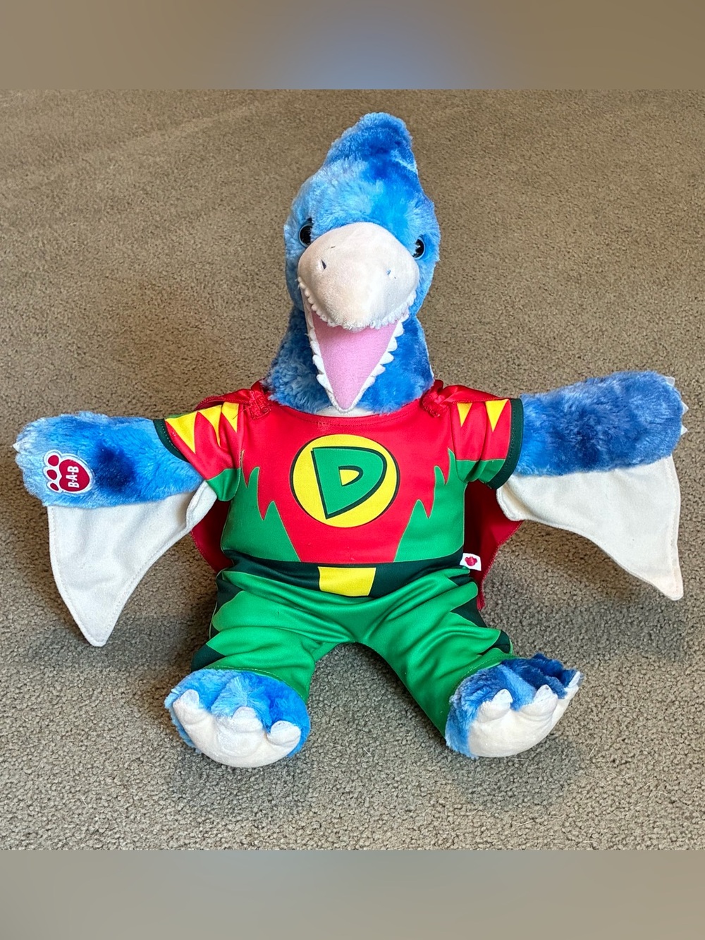 Build-A-Bear Blue Dinosaur Superhero Plush Red & Green Outfit Stuffed Animal